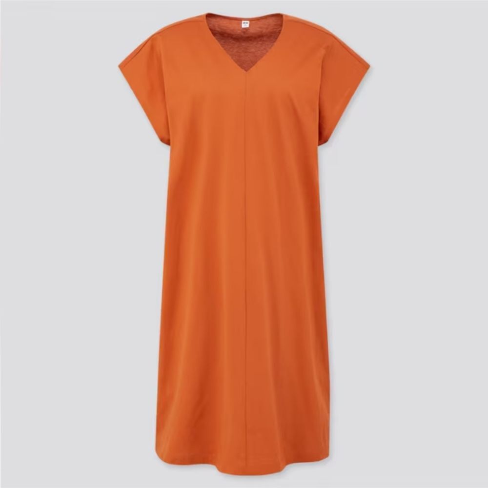 Uniqlo Orange V-Neck Midi Dress